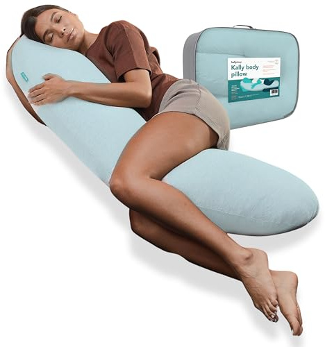 KallySleep Full Body Sleep Pillow - Best Orthopaedic Pillow for Pregnancy, Neck & Back Pain, Recovery Support - 145 x 35cm, Blue - Includes Replaceable & Washable Cover