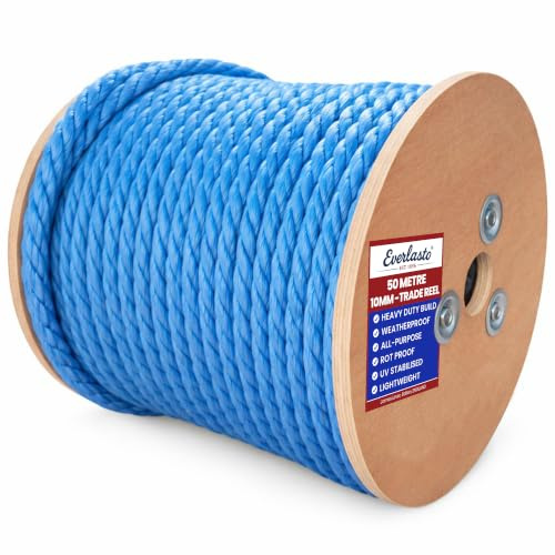 50 m handelsrullar EVERLASTO blå polypropenrep 6 mm 8 mm 10 mm 12 mm 14 mm (10 mm)