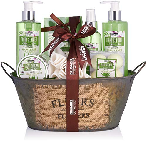 BRUBAKER Cosmetics Bade- und Dusch Set Aloe Vera - 11-teiliges Geschenkset in Vintage Wanne