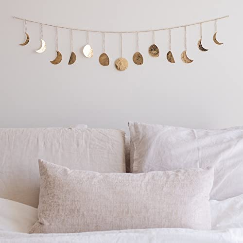 Fasi di luna ghirlanda decorazione murale fatta a mano arte della luna arte boho cycle moon decorazioni appeso con catena estetica decorazione di ghirlanda decorazione natale oro 91 cm 13 luna