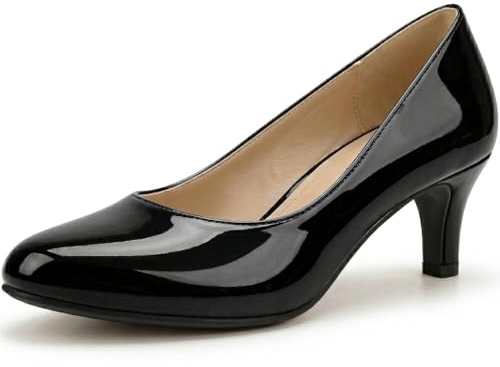 Ladies Womens Low Kitten Heel Work Court Evening Girls Shoes Pumps Size 3-12 (4 UK, Black Patent)