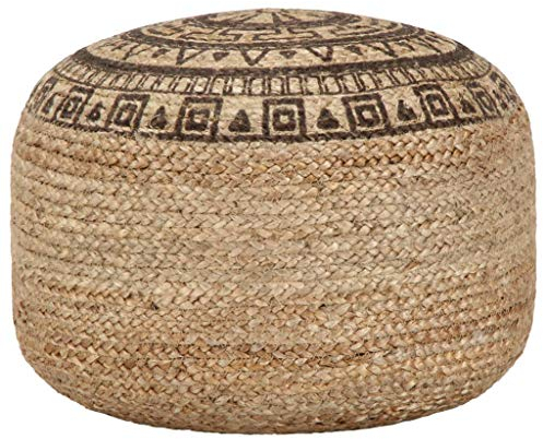 yorten Sitzhocker Bodenkissen Sitzpouf aus Jute mit EPS-Perlen Füllung Handgefertigter 45 x 30 cm (Durchmesser x H) Braun Gedrucktes Muster