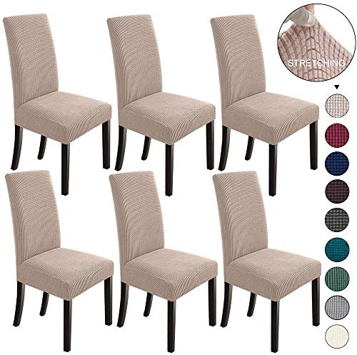 NORTHERN BROTHERS Dining Room Chair Covers Set of 6, Removable Washable Chair Covers for Dining Chairs Stretch Parson Chair Slipcover, Khaki