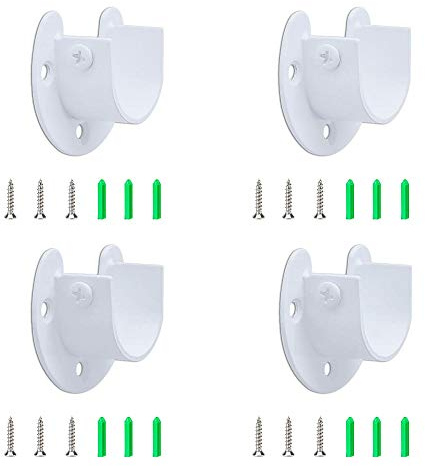 U Shape Shower Rod Holder 4pcs Curtain Rod Bracket Stainless Steel Closet Rod Holder 1 & 1-1/4 Diameter Heavy Duty Pole Flange Socket Black White