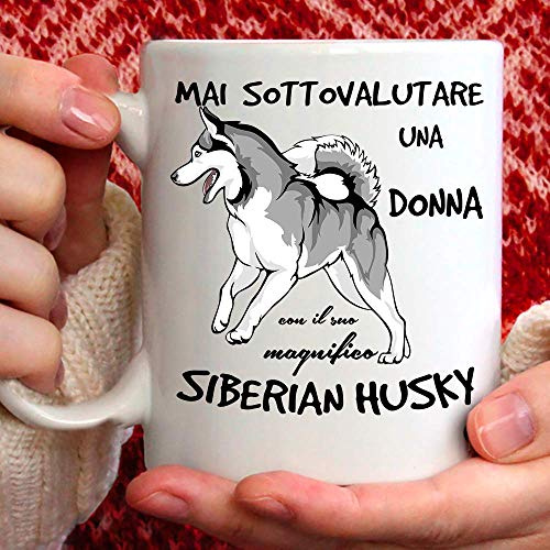 Taza de perro Siberian Husky de cerámica – 350 ml para ti o como regalo para mujer, amiga, mamá, tía, prima, abuela, cumpleaños, aniversario