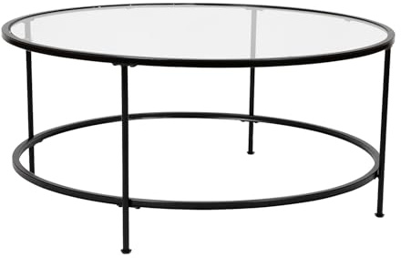 Flash Furniture Meubles Flash Table Basse, Métal, Transparent/Noir Mat, Set of 1