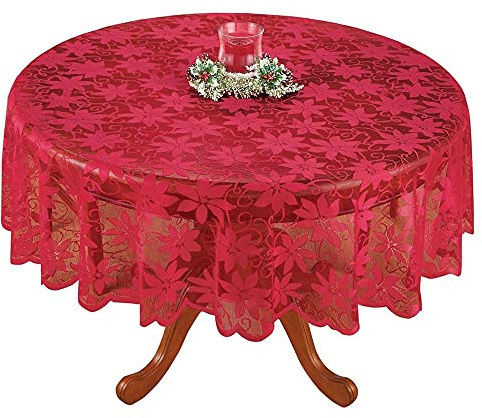 BMIDRUT Rote runde Häkeldeckchen aus Spitze, Vintage-Polyester, gehäkelt, Tischdecken, Tischdekoration, Hochzeit, Party, Küche, Tischdekoration (rund 180 cm)
