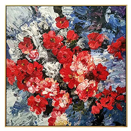 Pintura al óleo pintada a mano sobre lienzo, arte abstracto moderno floral rojo 100% acrílico dibujado a mano, pintura artística de plantas nórdicas grandes, sin marco, cuadros geniales para pared del