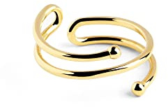 SINGULARU - Anillo Double Dot. Ajustable. Plata de Ley 925. Talla Unica. Acabado Baño de Oro de 18 Kt. Joyas para Mujer