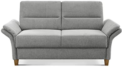 CAVADORE 2er Sofa Wyk / 2-Sitzer-Couch im Landhausstil mit Federkern + Holzfüßen / 166 x 90 x 89 / Chenille, Hellgrau