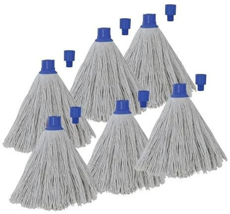 MSV Lot de 6 Franges à serpillière de Rechange en Coton supérieur 220gr Blanc - Embout héxagonal