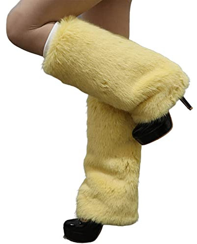 Altsuceser Plüsch-Beinstulpen aus Kunstfell, für Damen, lange Stiefel, Schuhe, Manschette, knielang, Hipster, warme Socke, gelb, 30 cm