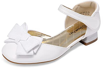 DREAM PAIRS Girls Glitter Bow Pumps | Glitter Bow Statement, Low Block Heel Steady Steps, Easy Strap Quick Dressing