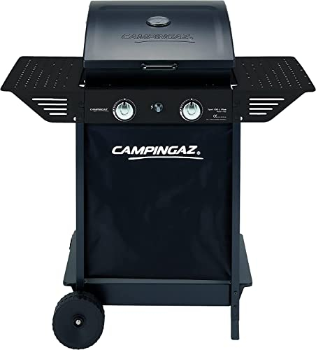 Campingaz Xpert 100 LS Plus Rocky Barbecue Gas per Pietra Volcanica, BBQ Gas con 2 bruciatori, 7,1 kW di potenza, 2 griglie in acciaio cromato, 2 tavolini laterali e rocce di lava