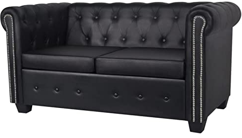 BaraSh Chesterfield-Sofa 2-Sitzer Kunstleder Schwarz Kleine Sofas FüR Kleine RäUme Lounge Sofa Outdoor 2 Sitzer Sofa Zweisitzer