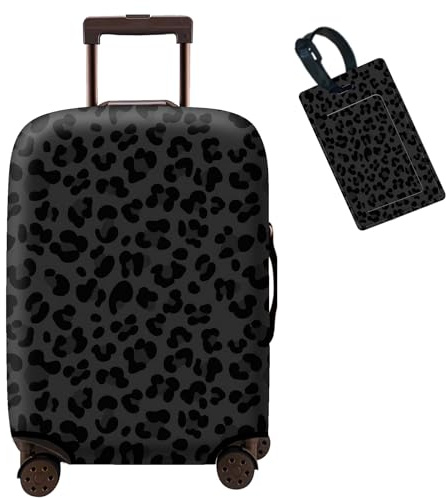 SDDFRHGH Bagageskydd, resväska överdrag för bagage TSA-godkända, elastisk tvättbar resa bagage skydd bagageskydd för resväska (S: 46-86 cm), Svart leopardtryck, M (For 22-24 inch suitcase)