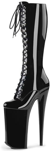 Super High Heel 26CM Frühling und Winter Mode Stiefel Schwarz Lackleder Stiefel wasserdichte Plattform Personalisierte Stiletto Stiefel Pole Dance Boots,Schwarz,42 EU
