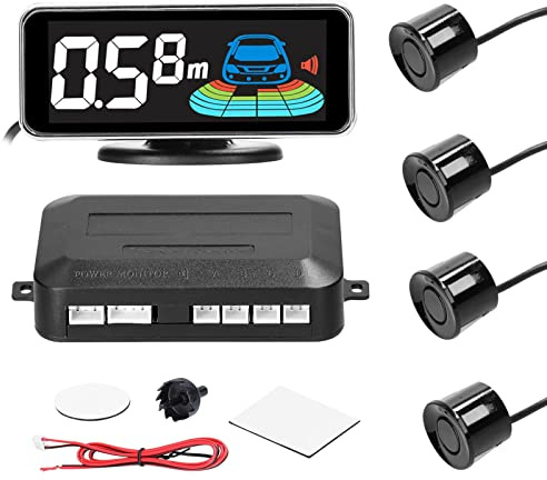 Sensores Aparcamiento Coche con Pantalla,Sunydog Sensor de Marcha Atras Coche,Parking Sensor Kit con 4 Sensores,Detección de Distancia,Pantalla LCD de Distancia,Zumbador de Advertencia de Sonido