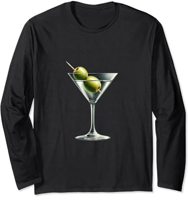 Martini Glass Green Olive Bartender Vodka Gin Cocktail Drink Long Sleeve T-Shirt