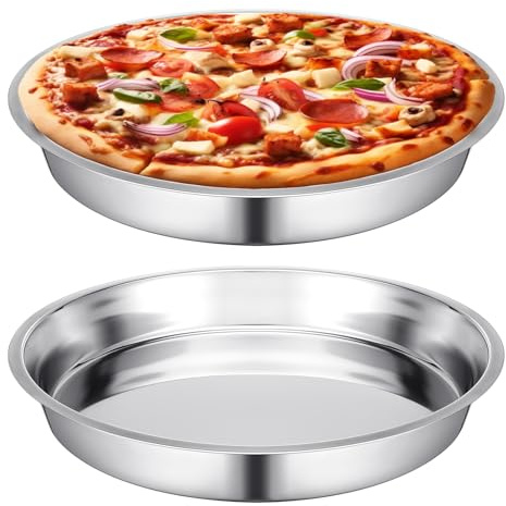Nuogo Pizzablech aus Edelstahl, rund, rostfrei, wiederverwendbar, Backgeschirr, Kochpfanne, spülmaschinenfest, zum Backen, Servieren und Präsentieren von Kekskuchen, 40,6 cm, 2 Stück