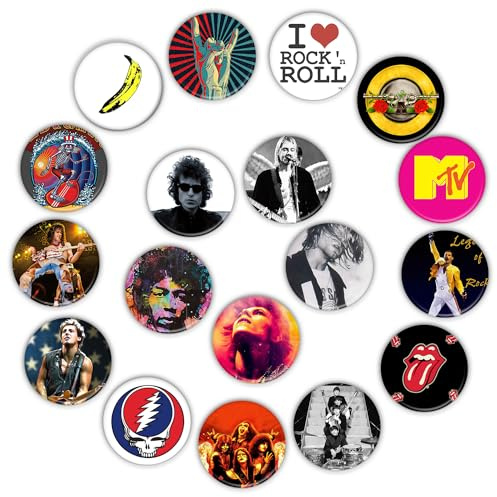 GTOTd I Love Rock and Roll Pins Set Buttons Anstecker (18 Stück 3.8cm)