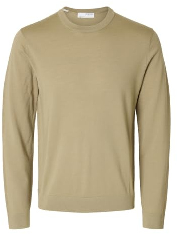 SELETED HOMME Slhtray LS Knit Merino Crew Neck Noos Pullover, Kelp, L Uomo