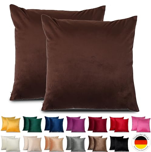 Emilie-Textil 2er Set SAMT Kissenbezug, Decorative Kissenhülle, Sofakissenbezug mit Verstecktem Reißverschluss, 14, Größen 40X40 / 45X45 / 50X50cm (2, Braun, 40X40)