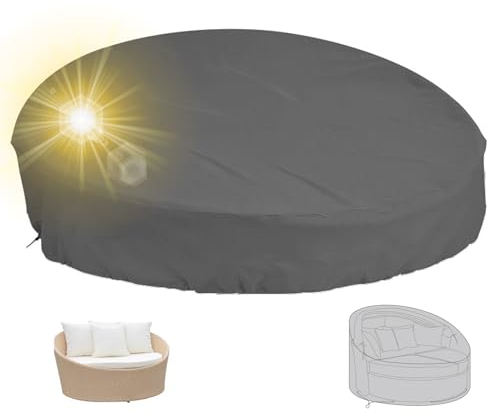 Sonneninsel Schutzhülle Rund Wasserdicht, Winddicht Abdeckplane für Sonneninsel Halbrund,210D Oxford Lounge Sonnenliege Schutzhaube, Abdeckung Sonneninsel Möbelsets(Size:223*216*41-90cm,Color:Black)