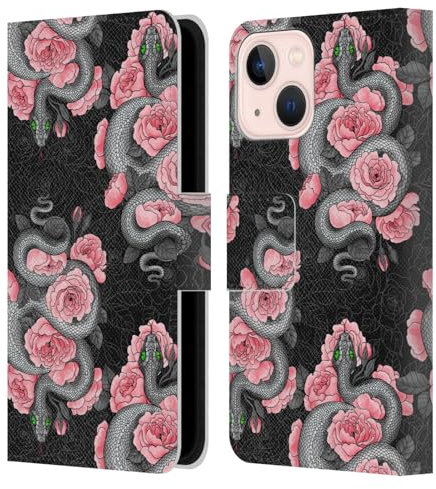 Head Case Designs Licenza Ufficiale Katerina Kirilova Serpenti E Rose Grafica Custodia Portafoglio in Pelle Compatibile con Apple iPhone 13 Mini