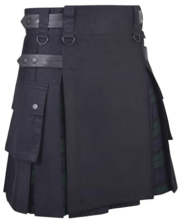 Hybrid Kilt for Women - Stylish Women's Kilt with Adjustable Closure, Scottish Kilts for Women in Mini Skirt Design - Premium Acrylic Fabric Tartan Skirt for Comfort and Durability (Black W, 36)