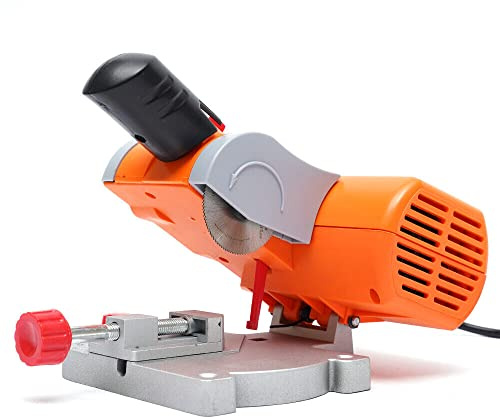 7800 r/min Mini Bench Cut Off Chop Saw 220 V Electric Mitre Saw Machine Wood Metal Cutter with a High-Speed Steel Blade 0°-45°Adjustable Miter Design Suitable for Cutting Soft Metals Wood Plastics