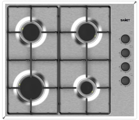 SAMET Piano cottura a gas in acciaio inox da incasso con 4 fuochi Ariane