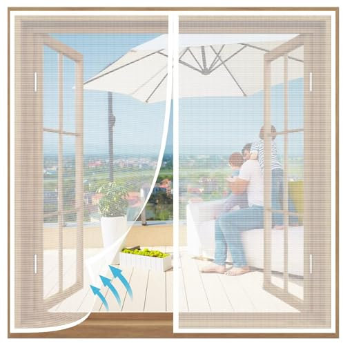 Fly Bug Mosquito Mesh Curtain,35x35cm(13.8x13.8in) White Full Frame Seal Retractable Door Screen Magnetic Closure for Single Front Patio Sliding Door