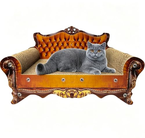 INRLKIT Luxuriöser Kratzbaum aus Karton, Sofa, Couch, Bett, Couch-geformtes Kratzbett, Kratzlounge mit Katzenminze, Kratzbaum für den Innenbereich, Katze, Kätzchen, Braun
