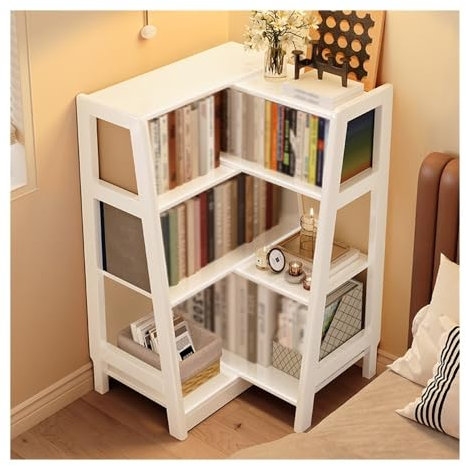 Vintage White Wooden 3 Tier Ladder Bookshelf for Small Spaces Extendable Shelf Corner Bookcase Storage Rack