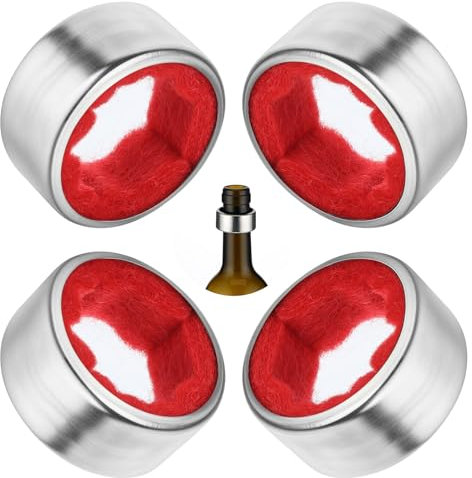 Yuanchu 4Pcs Stainless Steel Wine Drip Collars, Wine Drop Ring Catcher with Detachable Felt Liner Wine Bottle Top Drip Rings Leakproof Ring Drip Stoppers Small Wine Accessories for Kitchen and Bar