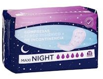 Maxi Night Damenbinden ohne Flügel, Packung mit 10 Stück, 2 Stück