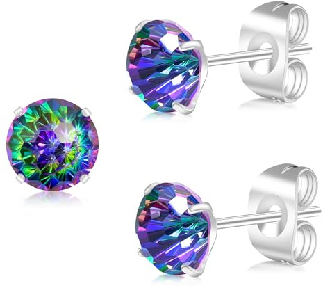 Artskin G23 Titane Zircone Cubique Boucles d'oreilles pour Femmes et Hommes, Orecchini CZ Taille Ronde Simulée Diamant 6mm Hypoallergénique Argent Boucles d'oreilles pour oreilles sensibles, 6MM