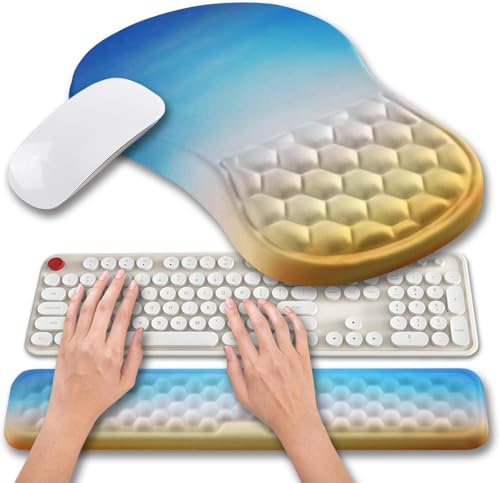 Hokafenle 2-in-1 Ergonomisches Mauspad, Handgelenkstütze und Handgelenkauflage für Computertastatur, lindert Karpaltunnelschmerzen, Massage, Wölbung und vollständiges Memory-Gel-Design (2-in-1-Set