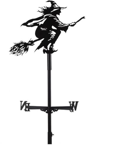 Wizvox Wetterhexe Fuers Dach, Wetterfahn Metall, Hexe aus Gusseisen Deko Garten, Wetterfahne Hexe, für Halloween Outdoor Garden Patio Rasen Patio Landschaftsbau