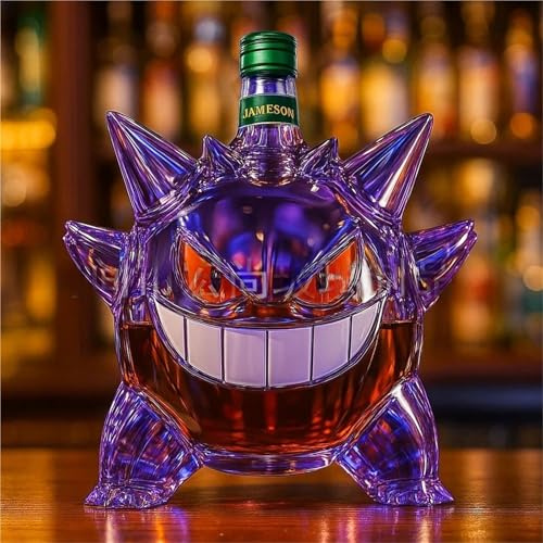 300ML Weindekanter Dekanter Whiskey Karaffe Statue - 3D-Whisky-Weinflaschen-Skulptur „Pets Monsters“, Neuartige Whisky-Dekanter-Statue Aus Glas, Personalisierte Barware-Weinkaraffe(B)