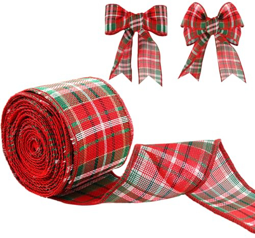 ZoneYan Weihnachtsband mit Draht, Dekoband Weihnachten 6CM Breit 12M Lang, Rot Grün Juteband Weihnachten, Geschenkband Breit, Weihnachten Band für Schleife Weihnachtsbaum Weihnachtskranz