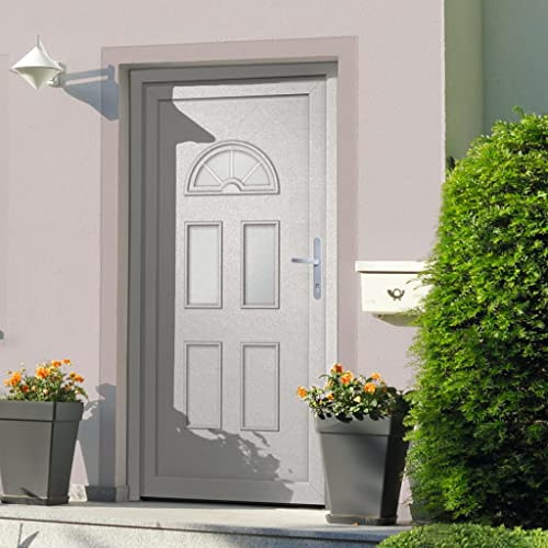 QJBSAVVA Haustür Weiß 110x210 cm PVC mit Zarge 5-Punkt Verriegelung 3D Scharniere Lärmdämmung Modernes Design Robust & Langlebig für Haus Eingang Nebeneingang