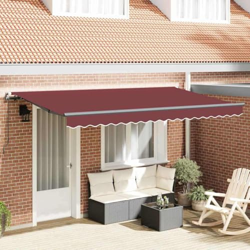 Tenda da sole allungabile, tenda da sole retrattile, colore rosso bordeaux, 400 x 200 cm, per balcone, terrazza, giardino, versatile