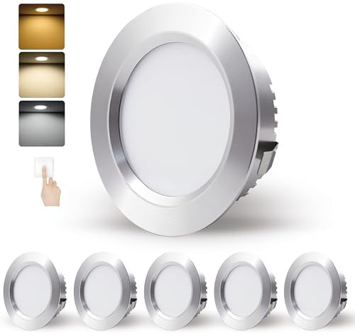 LED Einbaustrahler 230V 5W,LED Spots IP44 Bad Einbauleuchten Deckenspots 68-75mm Lochmaß und 20mm Ultra Flach,Warmweiß Neutralweiß Kaltweiß Einbauspots für Badezimmer Küche,6er Set(Silber, 6er Set)
