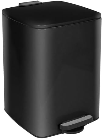 Harbour Housewares 20L Square Stainless Steel Pedal Bin – Black Soft Close Kitchen Trash Can with Foot Pedal, Removable Inner Bucket, Hands Free Rubbish Bin for Home, Office, Utility Room