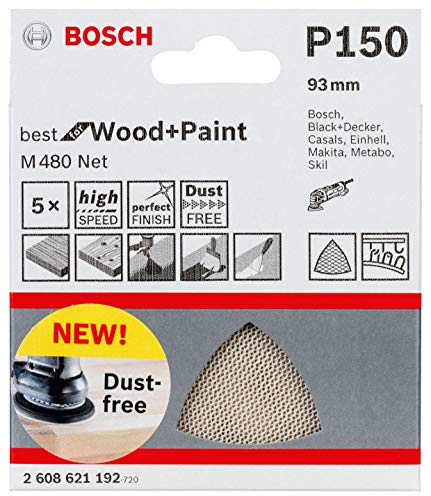 Bosch Professional 5 Stück Schleifdreieck M480 Best for Wood and Paint (Holz und Farbe, Körnung P150, Zubehör Deltaschleifer)