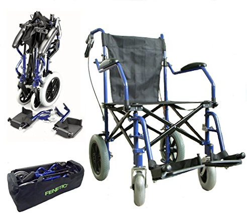 Heavy duty lightweight folding transit travel wheelchair in a bag with handbrakes ECTR04HD