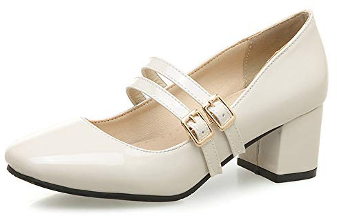 CuteFlats dam klassiska pumps Mary Jane skor, - Beige - 38 EU