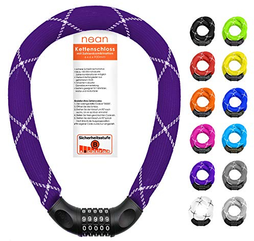 nean lucchetto per biciclette con numeri e rivestimento in tessuto estremamente robusto, serratura a catena per bici a combinazione di codici numerici, 6 x 6 x 6 x 900 mm (viola)